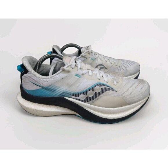 Saucony Tempus White Blue Long Distance Run Race Shoe Mens 9 Sample - Picture 1 of 13